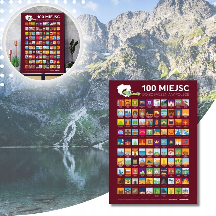 MAPA ZDRAPKA PLAKAT BUCKET LIST 100 MIEJSC POLSKA PREZENT NA URODZINY