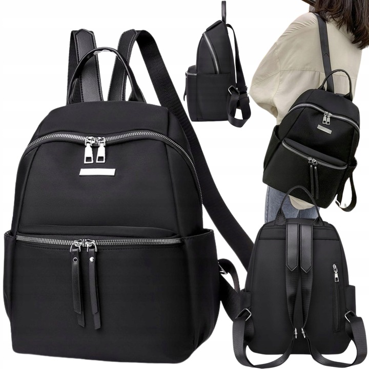 PLECAK DAMSKI CZARNY PLECACZEK POJEMNY Srebrny Zamek A4 dla Kobiety Kobiecy