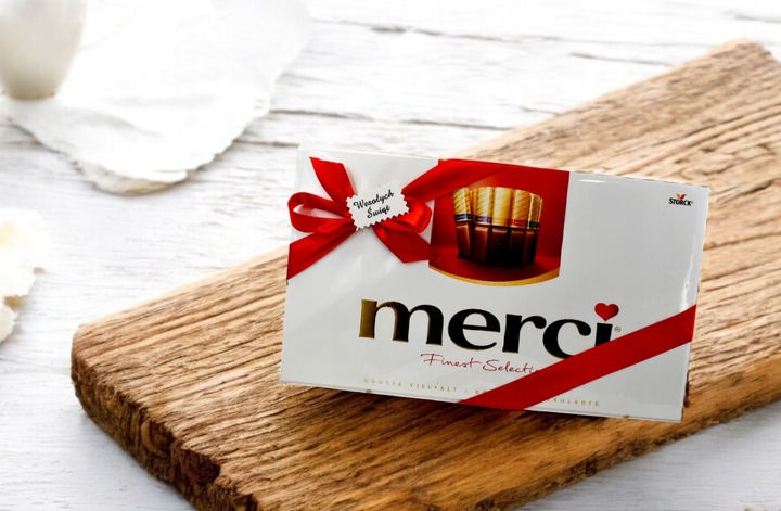Podziękowanie dziękuje Bombonierka Merci 400g Storck prezent czekoladki