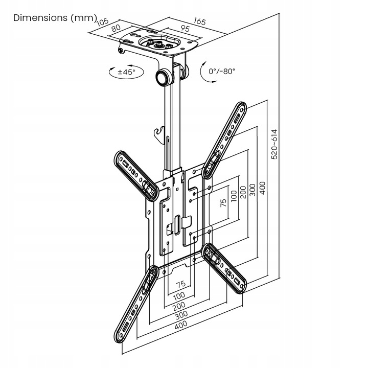 UCHWYT DO TELEWIZORA SUFITOWY 23-55 CALI SKŁADANY REGULOWANY WIESZAK