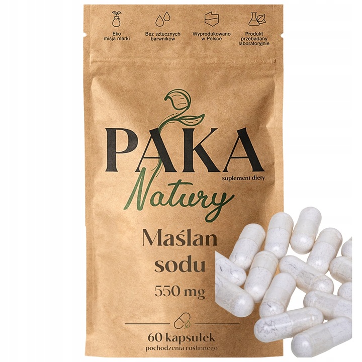 MAŚLAN SODU 60 kaps na jelita ibs KWAS MASŁOWY 1100mg w porcji Paka Natury