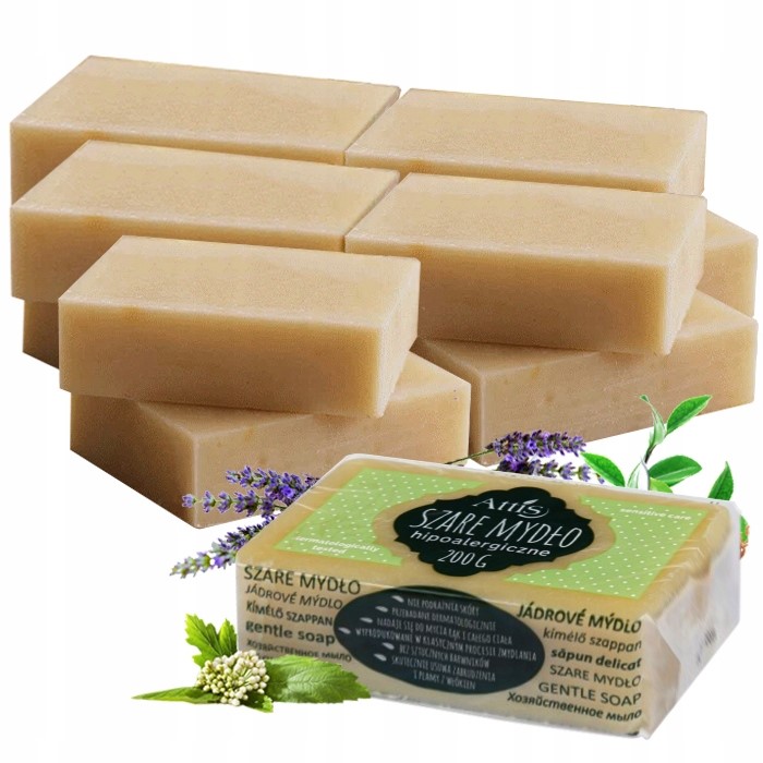Mydło Szare Naturalne HIPOALERGICZNE ATTIS Skóra Wrażliwa 200g x10