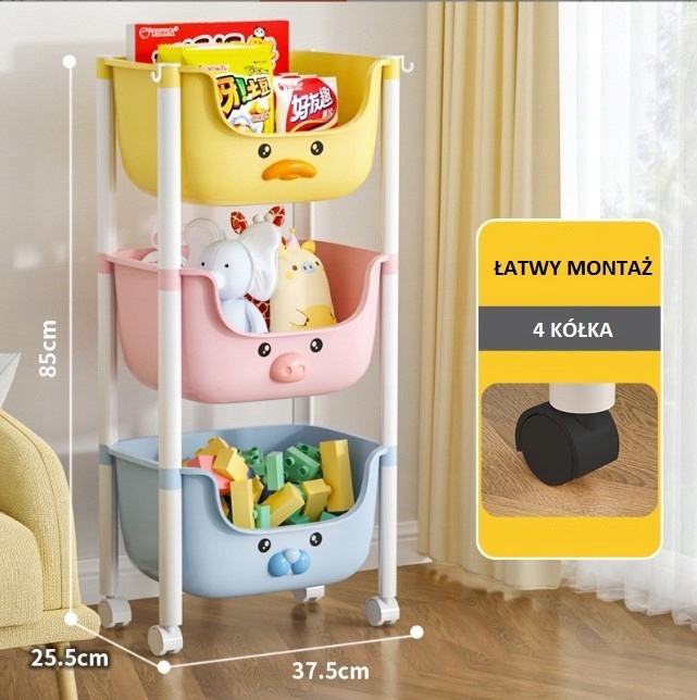 PLASTIKOWY POJEMNIK REGAŁ KOSZ NA ZABAWKI 3 SZUFLADY