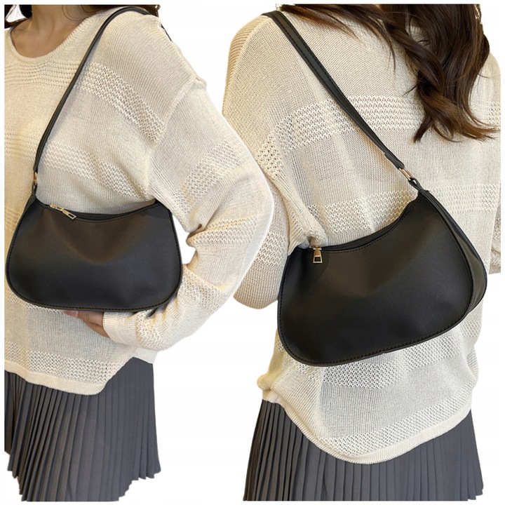 TOREBKA DAMSKA CZARNA NA RAMIĘ SKÓRA EKO KUFEREK LISTONOSZKA POJEMNA