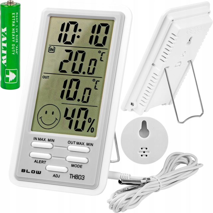 STACJA POGODOWA POGODY LCD TERMOMETR HIGROMETR ZEGAR MAGNES BATERIA