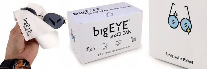 bigEYE proCLEAN ŚCIERECZKI DO OKULARÓW EKRANÓW Z MIKROFIBRY 12 SZTUK