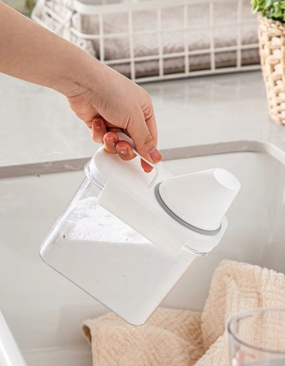 POJEMNIK PUDEŁKO ORGANIZER Z MIARKĄ NA PROSZEK PŁYN DO PRANIA PŁUKANIA 1,1L