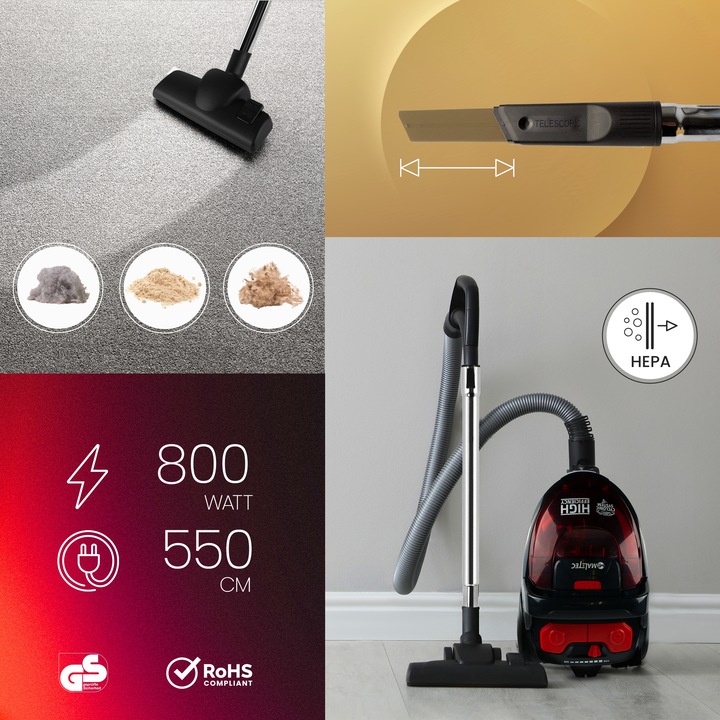 ODKURZACZ BEZWORKOWY CYKLONOWY DOMOWY HEPA TURBOSZCZOTKA LEKKI MOCNY