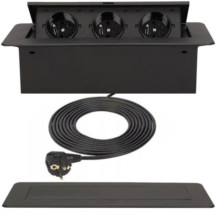 GNIAZDO POTRÓJNE CHOWANE W BLAT 3 GNIAZDA NABLATOWE GNIAZDKO KABEL 1,5M