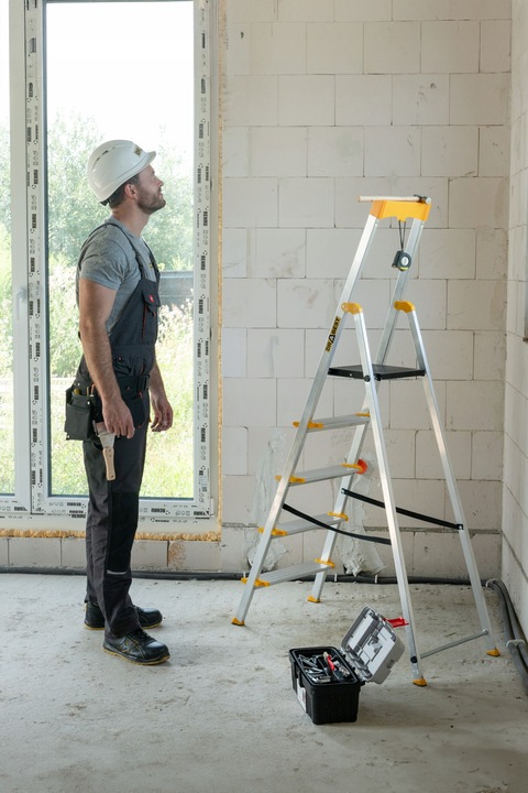 Drabina aluminiowa domowa PÓŁKA 5 stopniowa SZEROKIE stopnie DRABEST