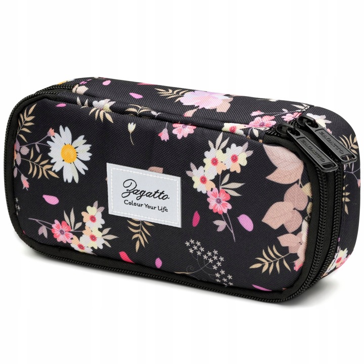 Piórnik dwukomorowy w kwiaty saszetka do szkoły dwie komory pojemny ZAGATTO