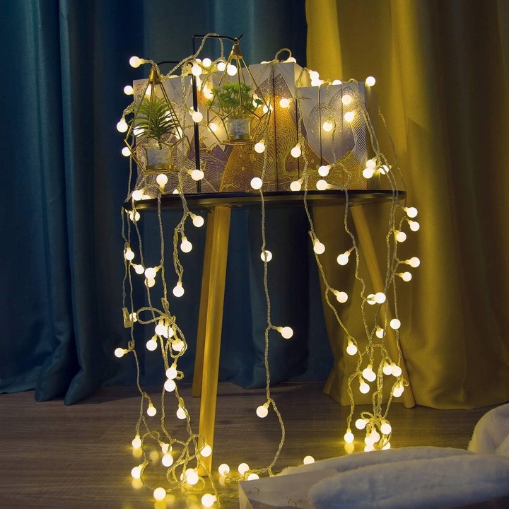 LAMPKI CHOINKOWE KULKI NA BATERIE PILOT 8 TRYBÓW CIEPŁY BIAŁY 120 LED 116