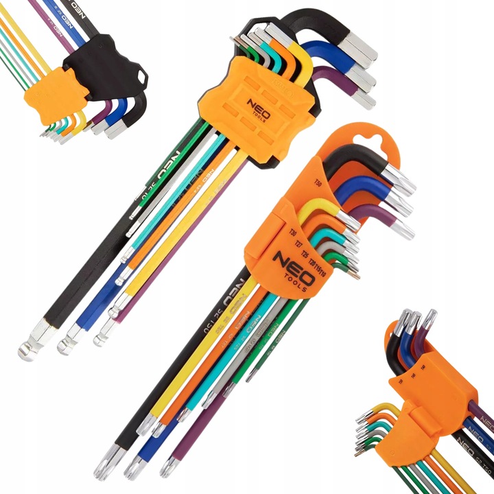 NEO TOOLS Długie Kolorowe Klucze IMBUSOWE I TORX 18 szt. IMBUSY