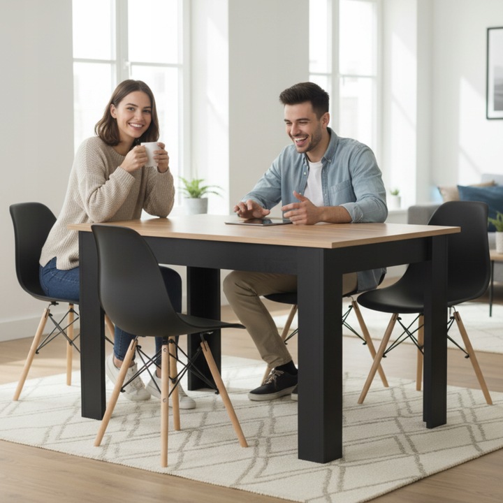 Stół z Krzesłami Zestaw do Jadalni Kuchni Salonu Loft 4 Krzesła Czarne