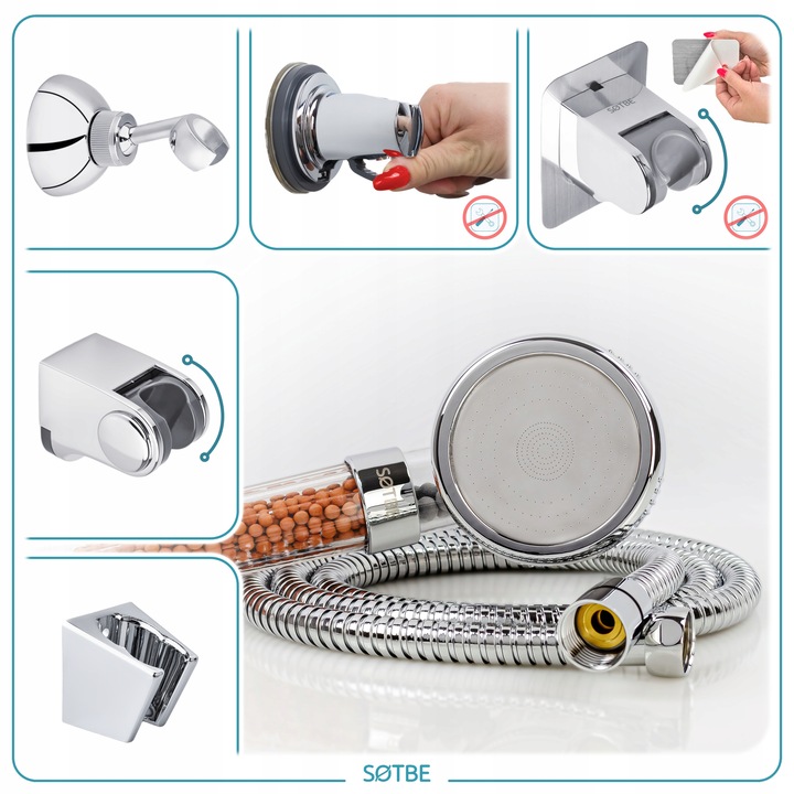 Słuchawka prysznicowa Wysokociśnieniowa 3W1 z filtrami Oszczędzająca Wodę