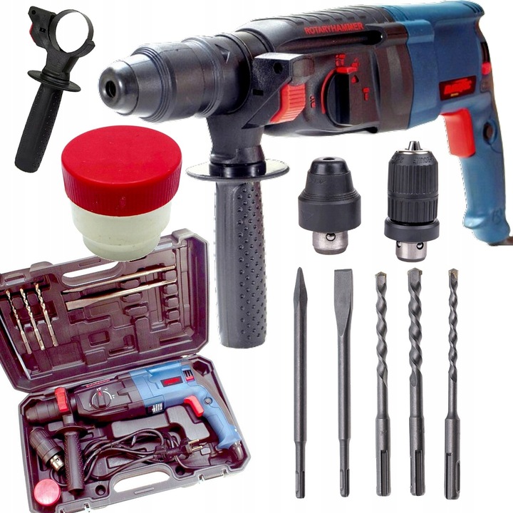 MŁOTOWIERTARKA WIERTARKA MŁOT UDAROWY 2600W MOCNA SDS+ ZESTAW WALIZKA
