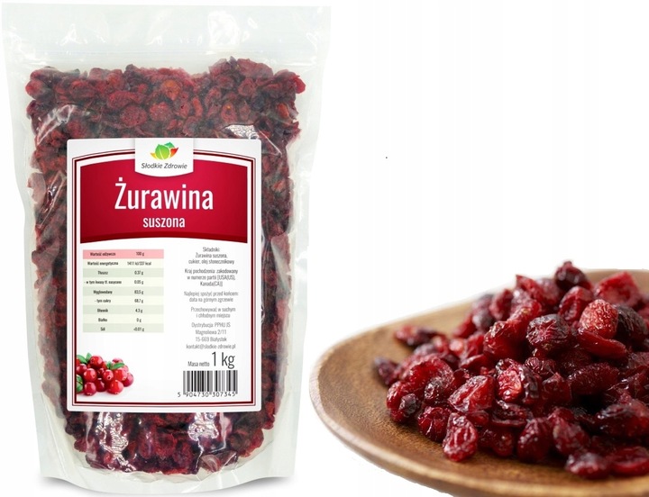 ŻURAWINA 1kg SUSZONA NATURALNA bez siarki z USA