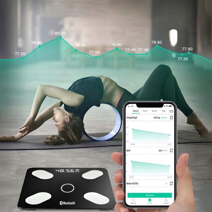 WAGA ŁAZIENKOWA ELEKTRONICZNA ANALITYCZNA POMIAR TŁUSZCZU WODY BMI 180