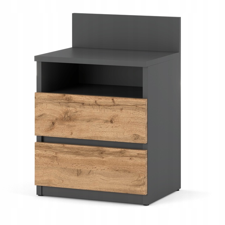 Szafka Nocna Stolik Nocny 40CM Szary Dąb Wotan 2 Szuflady Półka Do
