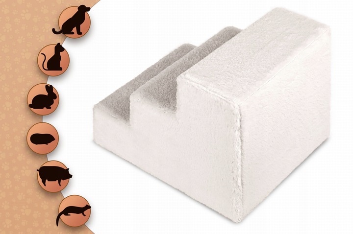 Schodki dla psa 3-stopnie tapicerowane jasnoszare podest dla psa do kanapy