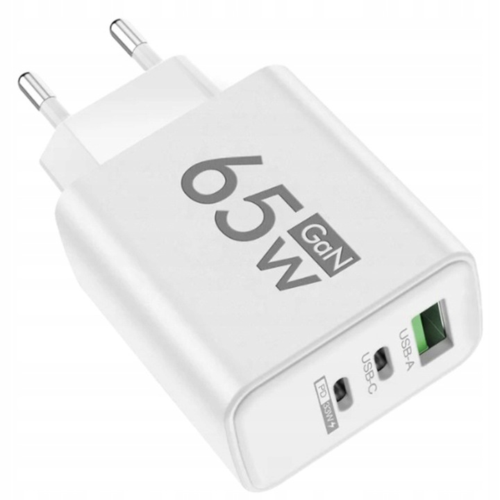 SZYBKA ŁADOWARKA SZYBKIE ŁADOWANIE TELEFONU 65W GaN 2xUSB-C 1xUSB-A HIT