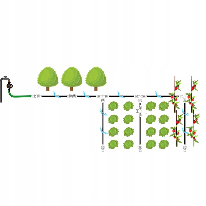 ZESTAW DO NAWADNIANIA KROPELKOWEGO LINII TAŚMY KROPLUJĄCEJ 81 SZT 16MM SET4