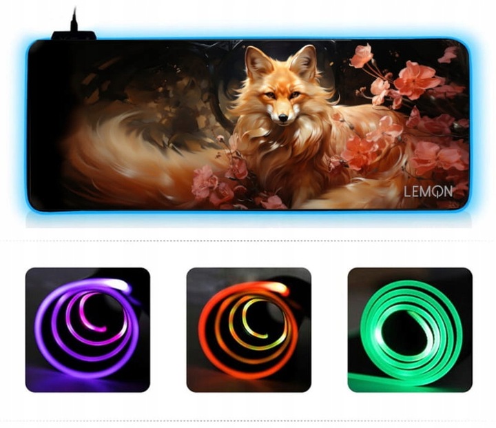 PODKŁADKA POD MYSZ MYSZKĘ GAMINGOWA XXL PODŚWIETLENIE RGB LED LEMON FOX