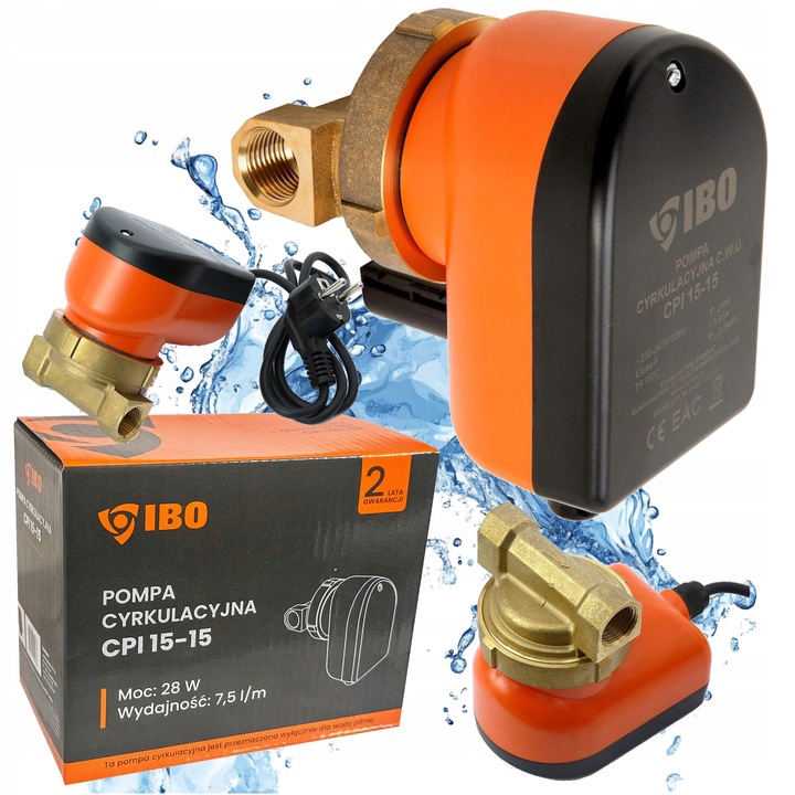 POMPA CYRKULACYJNA OBIEGOWA CWU DO WODY Z KABLEM ENERGOOSZCZĘDNA CPI 15-15