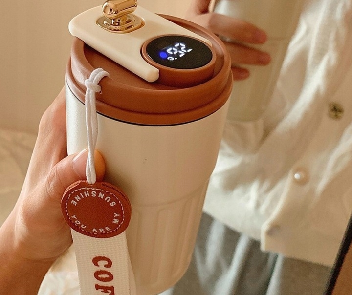 KUBEK TERMICZNY TERMOS BIDON NA KAWĘ HERBATĘ Z USTNIKIEM WYŚWIETLACZ 450ML