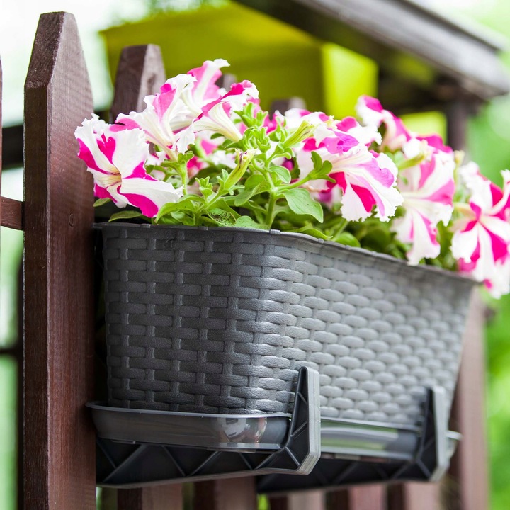 4x SKRZYNKA BALKONOWA DONICZKA DONICA 60cm Z UCHWYTAMI GRAFITOWA