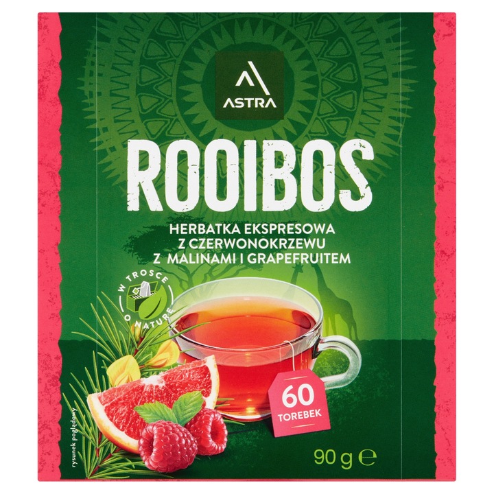 Herbata ziołowa w torebkach Astra Rooibos malina i grapefruit 60szt x5