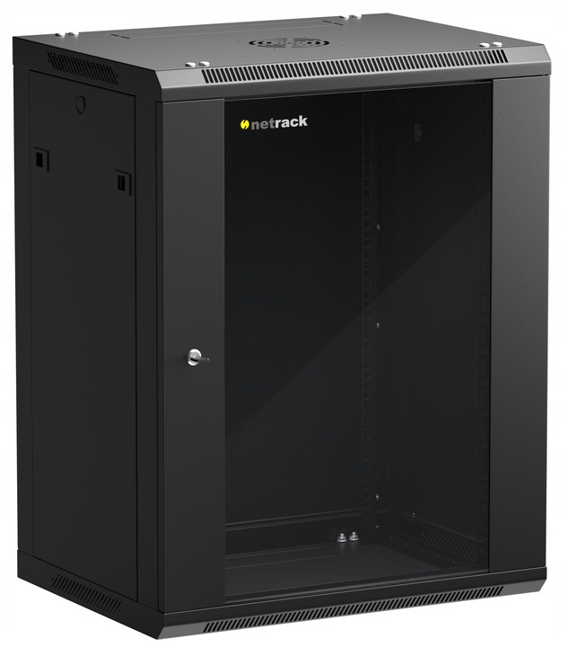 Szafa wisząca RACK 19" 15U, 450mm, Netrack F-Line, czarna, drzwi szklane