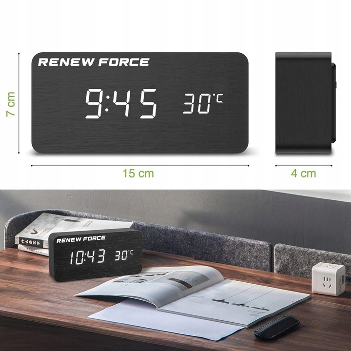 Zegar cyfrowy elektroniczny BUDZIK termometr Z CZUJNIKIEM dźwięku i