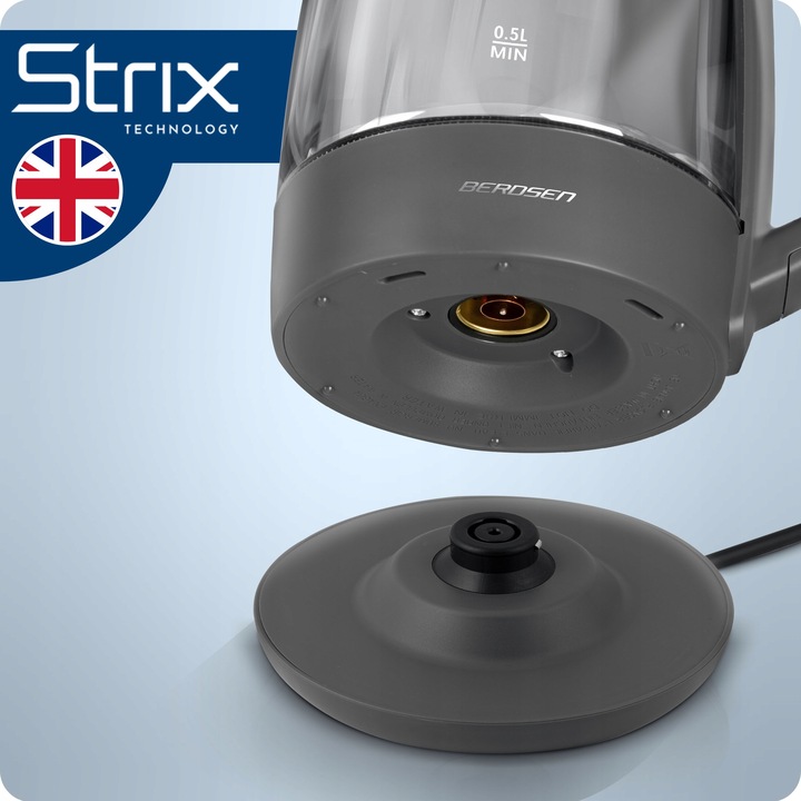 CZAJNIK ELEKTRYCZNY SZKLANY SZARY 2200W PANEL DOTYKOWY 1,7L BERDSEN