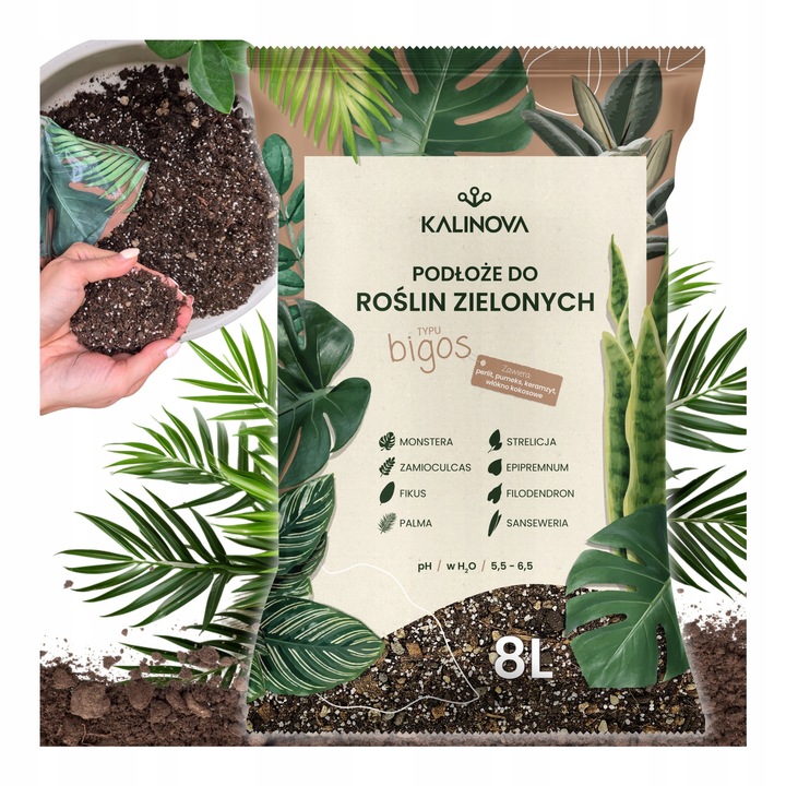 Podłoże Bigos Lekka Ziemia do kwiatów roślin zielonych 8L Mieszanka