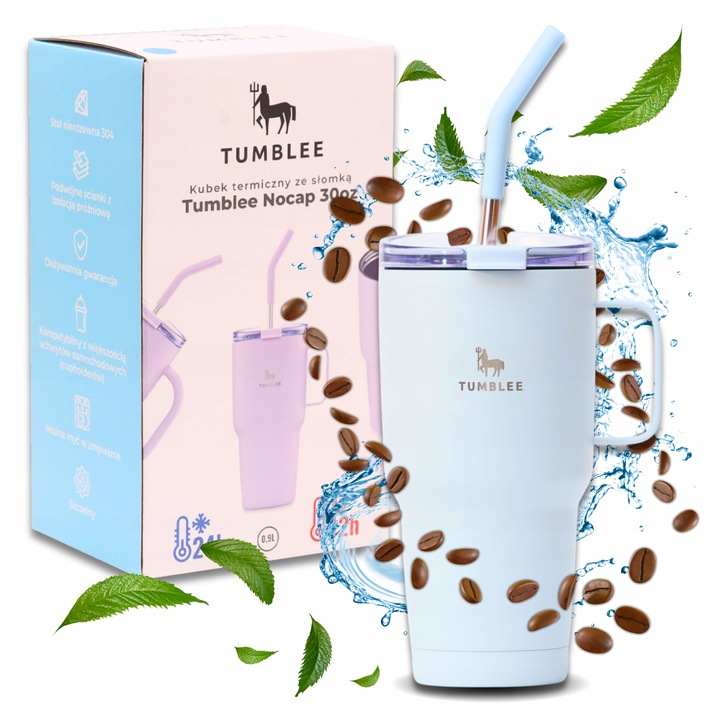 Kubek Termiczny z WYGODNYM Uchwytem i STALOWĄ Słomką TEMPERATURA DO