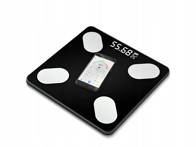 WAGA ŁAZIENKOWA ANALITYCZNA SZKLANA APLIKACJA BMI POMIAR TŁUSZCZU