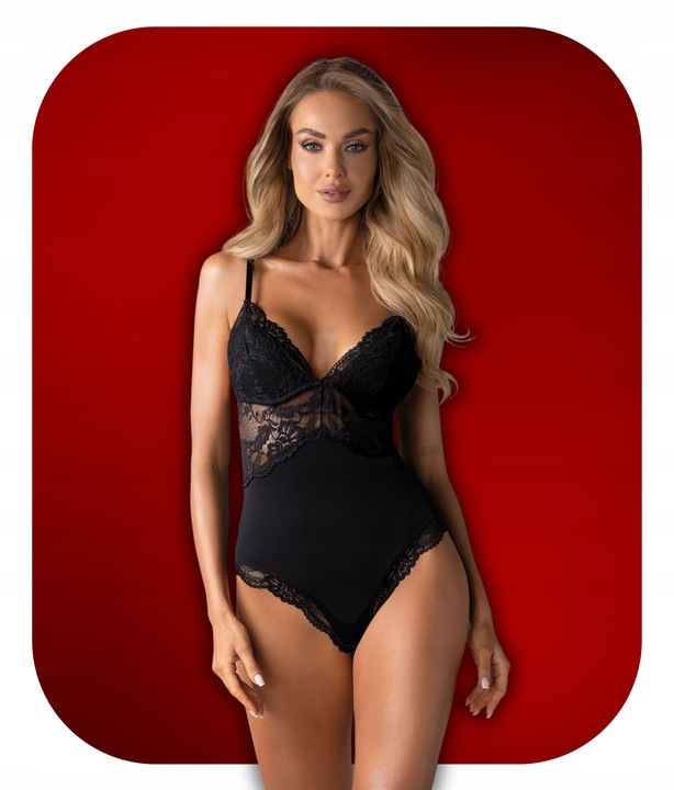 Obsessive Piękne Body Dekolt z Koronką na Prezent Love L/XL 810-TED Czarne
