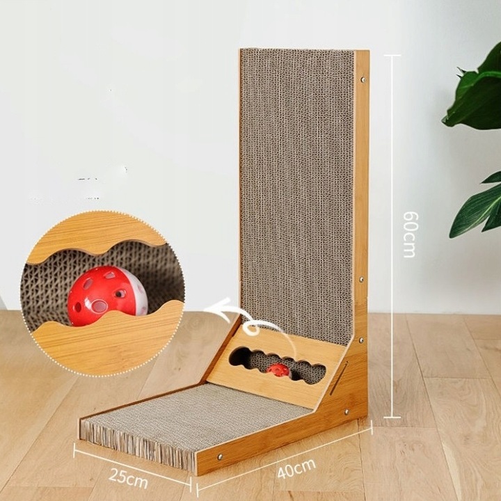 Drapak Narożny Wytrzymały Dla Kota Zabawka z Piłką Tektura Do Drapania 60cm