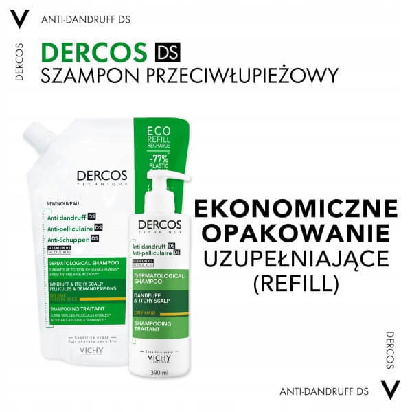 VICHY DERCOS Szampon Przeciwłupieżowy REFILL Włosy Suche - 500ml