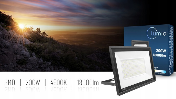 HALOGEN NAŚWIETLACZ LAMPA LED 200W 18000lm IP66 ZEWNĘTRZNY 4500K