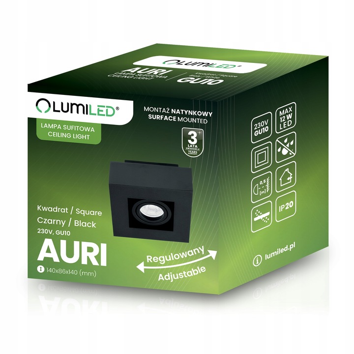 Oprawa Halogenowa Natynkowa Lampa Sufitowa Kwadratowa Ruchoma Czarna