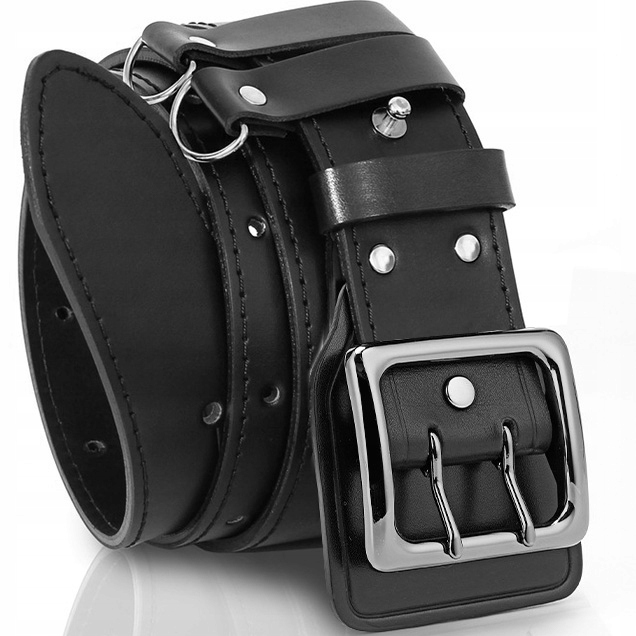 Pasek oficerski CZARNY wojskowy pas do spodni SKÓRZANY straż bojówki