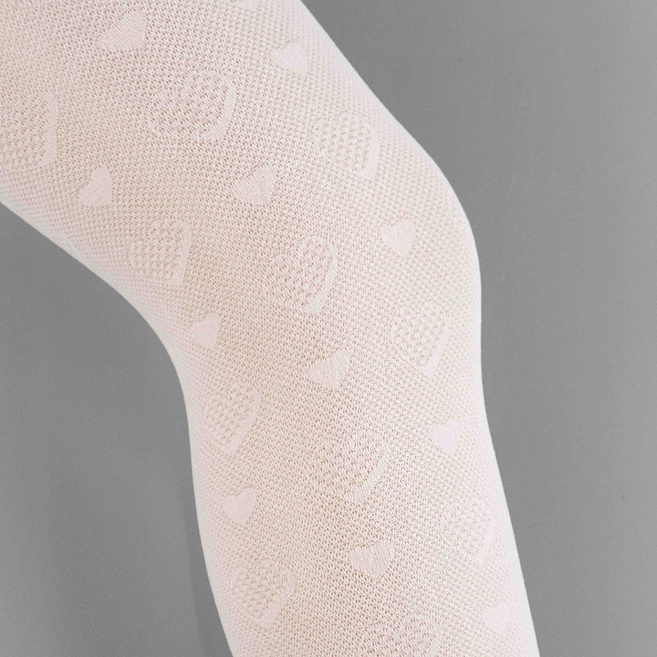 Rajstopy RAJSTOPKI ŻAKARDOWE 30 den ażurowe ze wzorem BIAŁE w serca 116/122