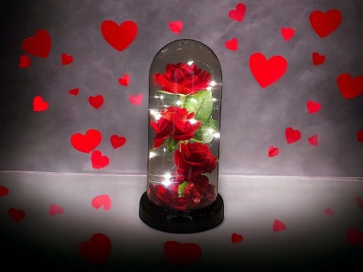 WIECZNA RÓŻA W SZKLE W KOPULE ŚWIECĄCA NA WALENTYNKI LED PREZENT PUDEŁKO