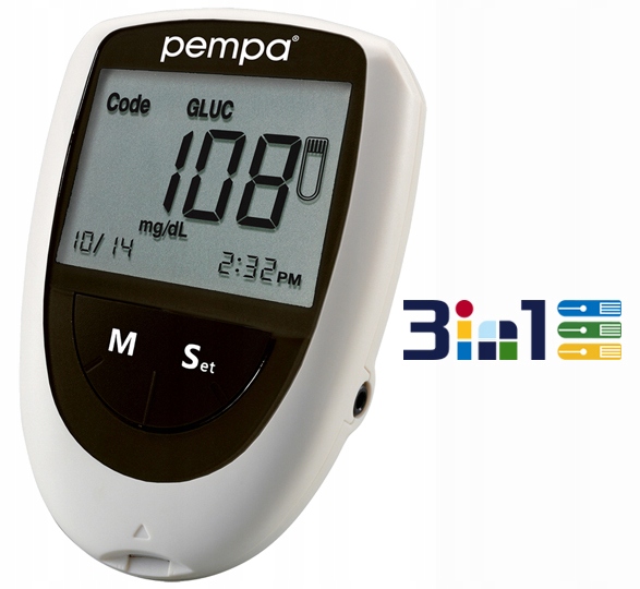 POMIAR 3W1 PEMPA CHOLESTEROL KWAS MOCZOWY GLUKOZA + GRATIS x2