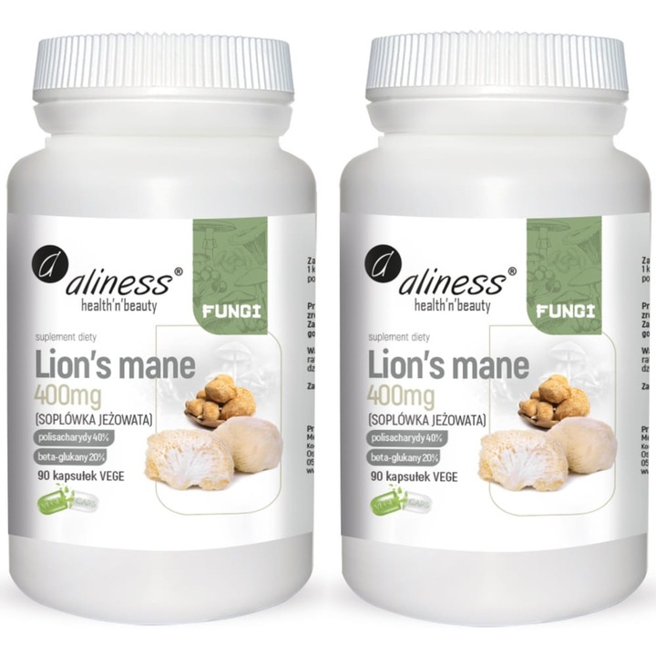 2x LION'S MANE Soplówka jeżowata 400 mg 90 kap ALINESS Koncentracja Pamięć