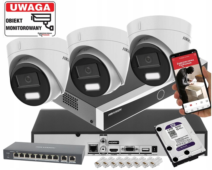 Zestaw kamer do monitoringu HIKVISION 6Mpx Dualny oświetlacz Detekcja Ruchu