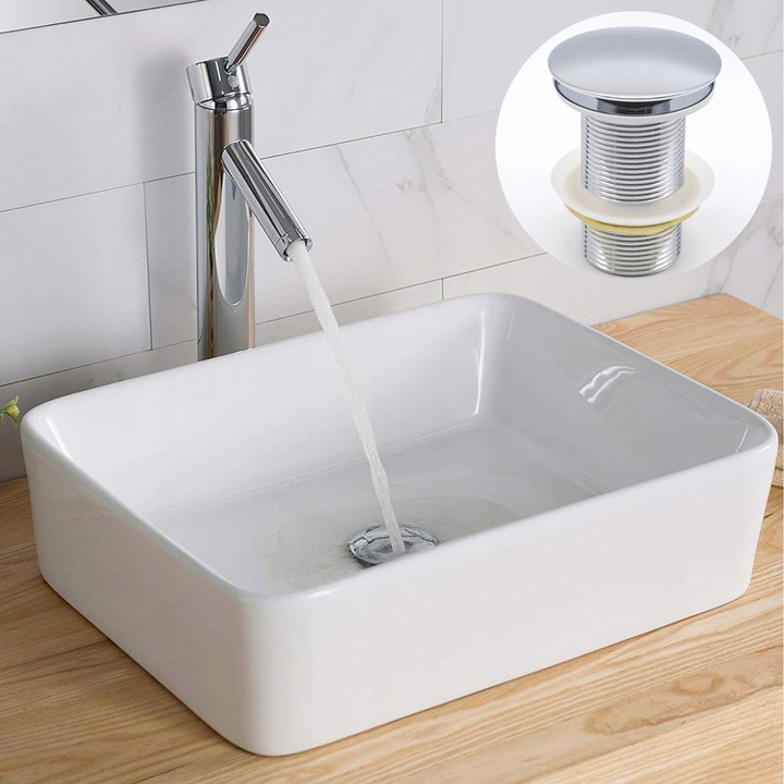 KOREK UMYWALKOWY AUTOMATYCZNY BEZ PRZELEWU klik klak SREBRNY