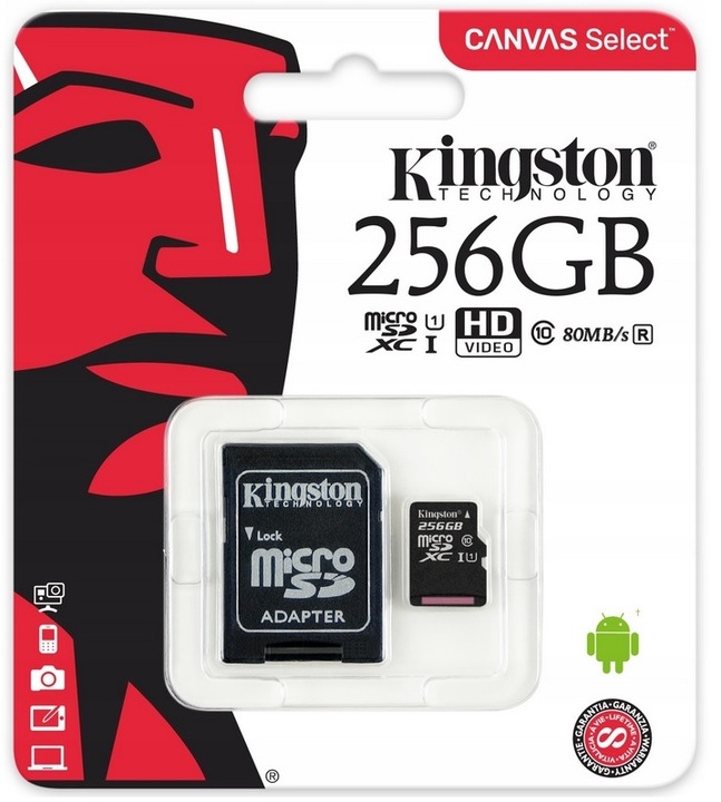 KINGSTON KARTA PAMIĘCI 256 GB MICRO SD CLASS 10 Z ADAPTEREM NA SD